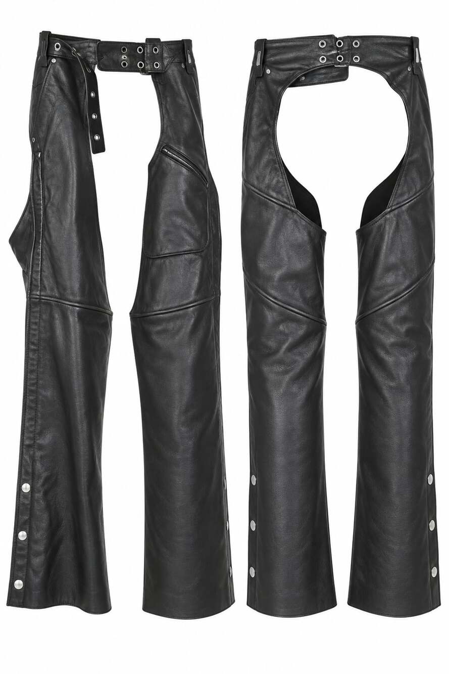 First Classics Leather Chaps Size XL Black Motorcycle Biker Riding Gear
